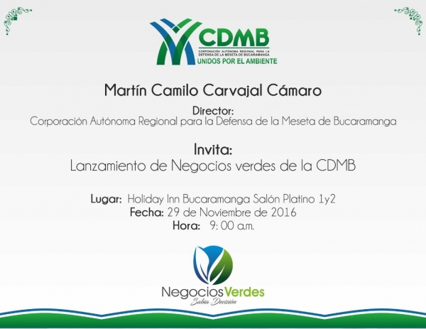 29 de noviembre, lanzamiento de la ventanilla de Negocios Verdes de la CDMB