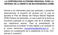 Proyecto de acuerdo por el cual se aprueba el Plan de Manejo del Parque Natural Regional (PNR) Páramo de Santurbán