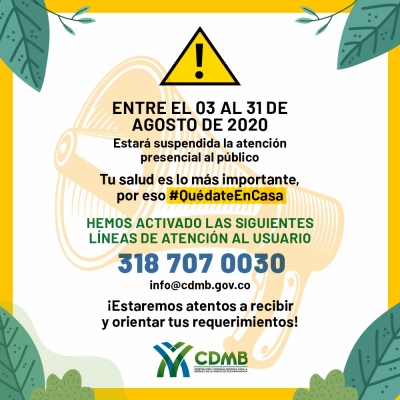 Cuarentena extendida hasta el lunes 31 de agosto de 2020, continuamos atendiendo al público a través de nuestras líneas virtuales habilitadas.