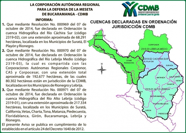 Tres cuencas fueron declaradas como áreas protegidas