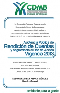 El viernes 11 de abril es la audiencia de rendición de cuentas 2013